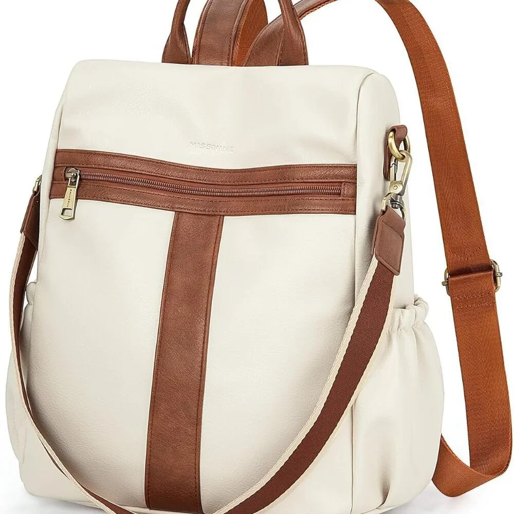 Women’s PU Leather Backpack Convertible Satchel Anti-theft Travel Work